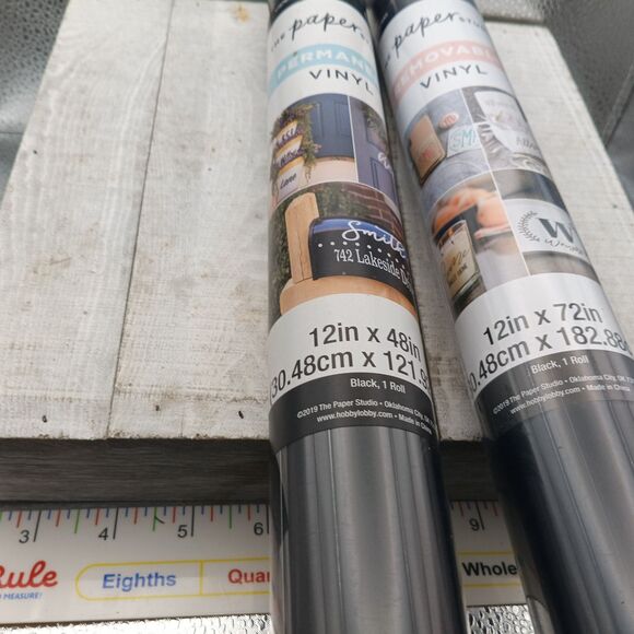 2 Paper Studio Vinyl Rolls 1 Black Permanent 12"x48" 1 Black Removable 12"x72" - Picture 1 of 2